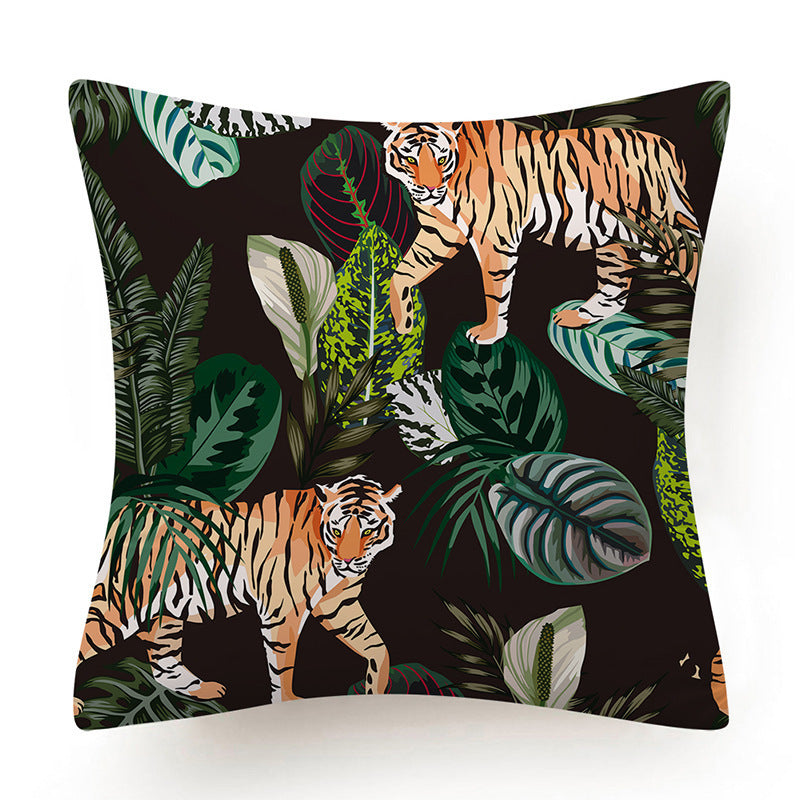 HKM-135763 Leaves Pattern Printed Super Soft Short Velvet Cushion Cover - 45 x 45 cm
