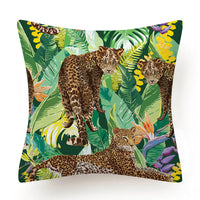 HKM-135763 Leaves Pattern Printed Super Soft Short Velvet Cushion Cover - 45 x 45 cm