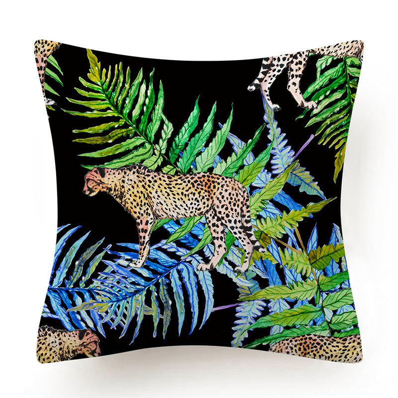 HKM-135763 Leaves Pattern Printed Super Soft Short Velvet Cushion Cover - 45 x 45 cm