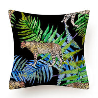 HKM-135763 Leaves Pattern Printed Super Soft Short Velvet Cushion Cover - 45 x 45 cm