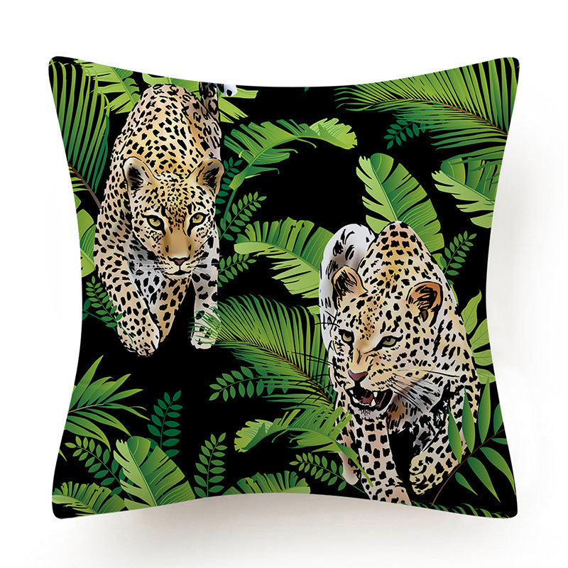 HKM-135763 Leaves Pattern Printed Super Soft Short Velvet Cushion Cover - 45 x 45 cm