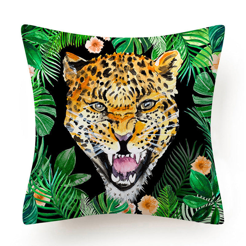 HKM-135763 Leaves Pattern Printed Super Soft Short Velvet Cushion Cover - 45 x 45 cm