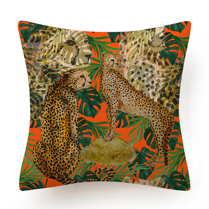 HKM-135763 Leaves Pattern Printed Super Soft Short Velvet Cushion Cover - 45 x 45 cm