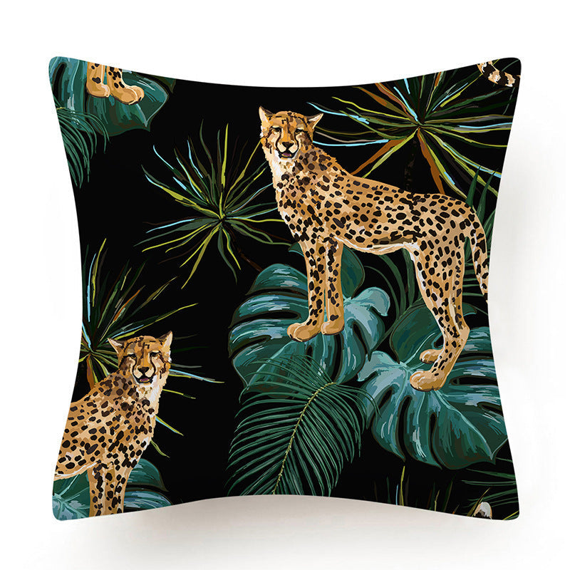 HKM-135763 Leaves Pattern Printed Super Soft Short Velvet Cushion Cover - 45 x 45 cm