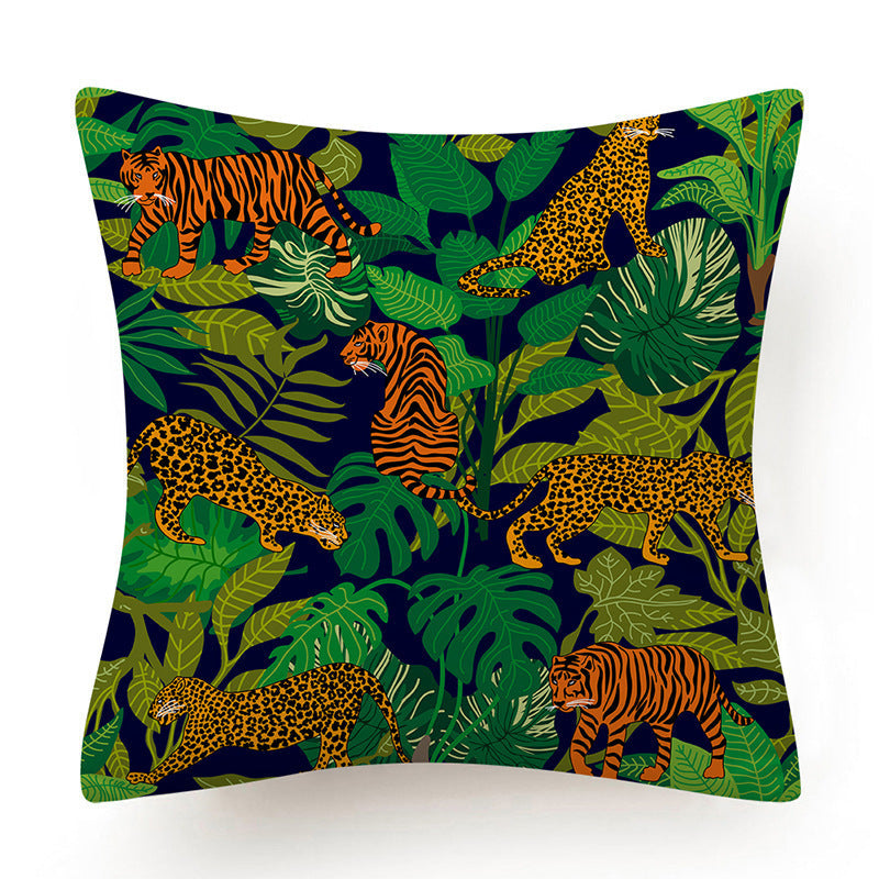 HKM-135763 Leaves Pattern Printed Super Soft Short Velvet Cushion Cover - 45 x 45 cm