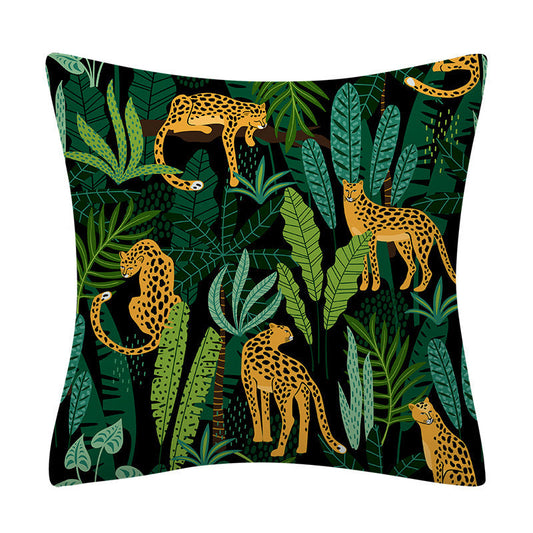 HKM-135763 Leaves Pattern Printed Super Soft Short Velvet Cushion Cover - 45 x 45 cm