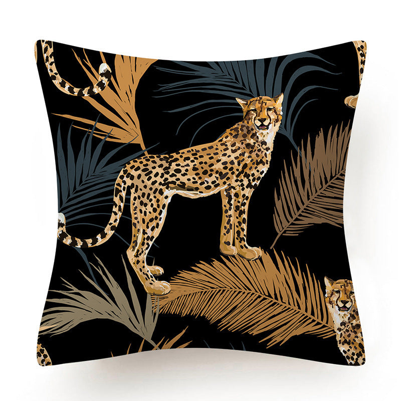 HKM-135763 Leaves Pattern Printed Super Soft Short Velvet Cushion Cover - 45 x 45 cm