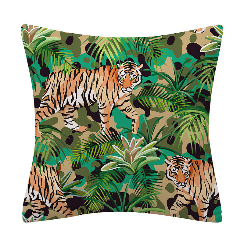 HKM-135763 Leaves Pattern Printed Super Soft Short Velvet Cushion Cover - 45 x 45 cm