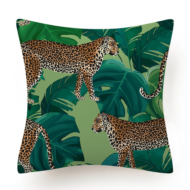 HKM-135763 Leaves Pattern Printed Super Soft Short Velvet Cushion Cover - 45 x 45 cm