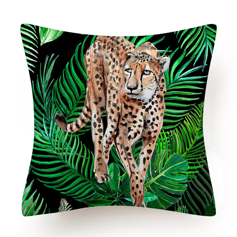 HKM-135763 Leaves Pattern Printed Super Soft Short Velvet Cushion Cover - 45 x 45 cm