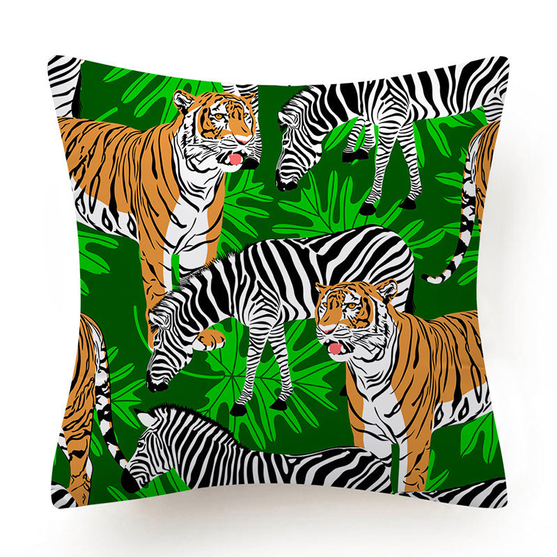 HKM-135763 Leaves Pattern Printed Super Soft Short Velvet Cushion Cover - 45 x 45 cm