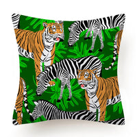 HKM-135763 Leaves Pattern Printed Super Soft Short Velvet Cushion Cover - 45 x 45 cm