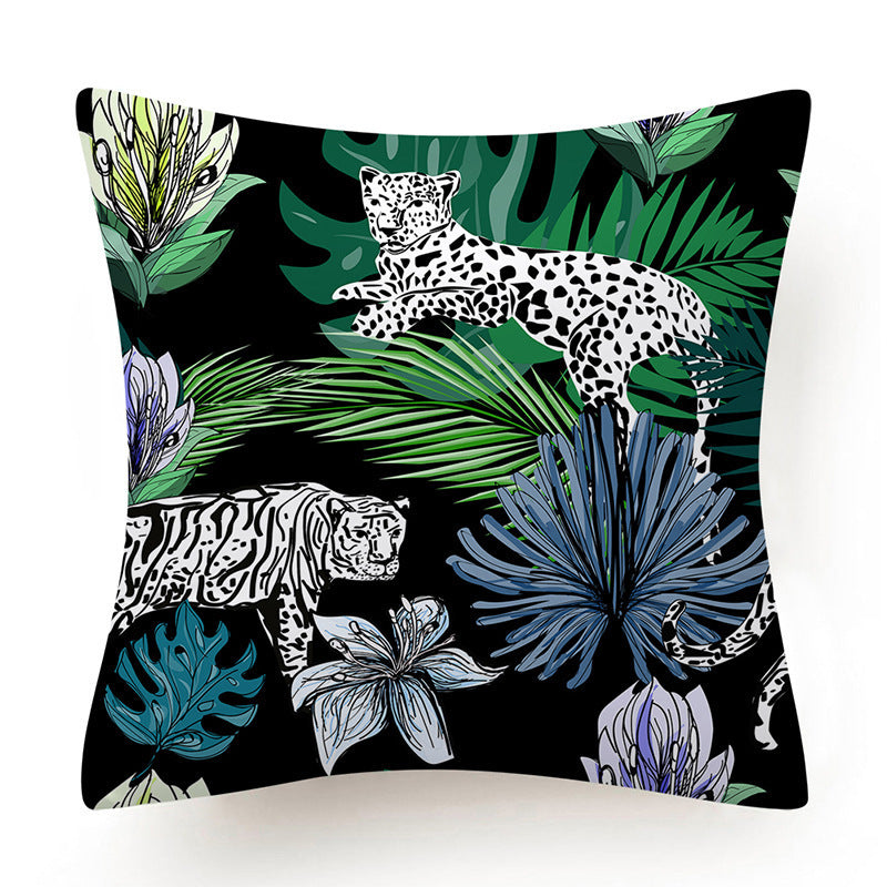 HKM-135763 Leaves Pattern Printed Super Soft Short Velvet Cushion Cover - 45 x 45 cm