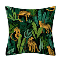 HKM-135763 Leaves Pattern Printed Super Soft Short Velvet Cushion Cover - 45 x 45 cm