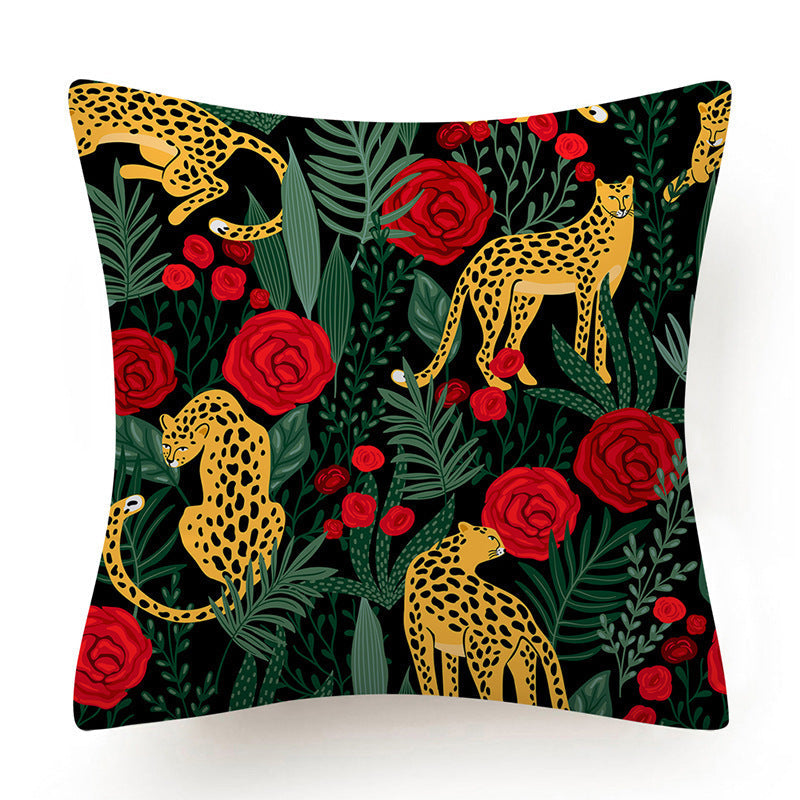 HKM-135763 Leaves Pattern Printed Super Soft Short Velvet Cushion Cover - 45 x 45 cm
