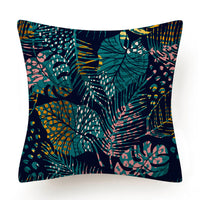 HKM-135763 Leaves Pattern Printed Super Soft Short Velvet Cushion Cover - 45 x 45 cm