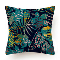 HKM-135763 Leaves Pattern Printed Super Soft Short Velvet Cushion Cover - 45 x 45 cm