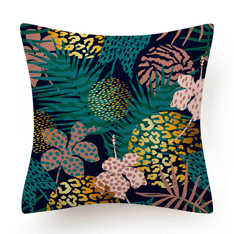 HKM-135763 Leaves Pattern Printed Super Soft Short Velvet Cushion Cover - 45 x 45 cm