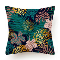 HKM-135763 Leaves Pattern Printed Super Soft Short Velvet Cushion Cover - 45 x 45 cm