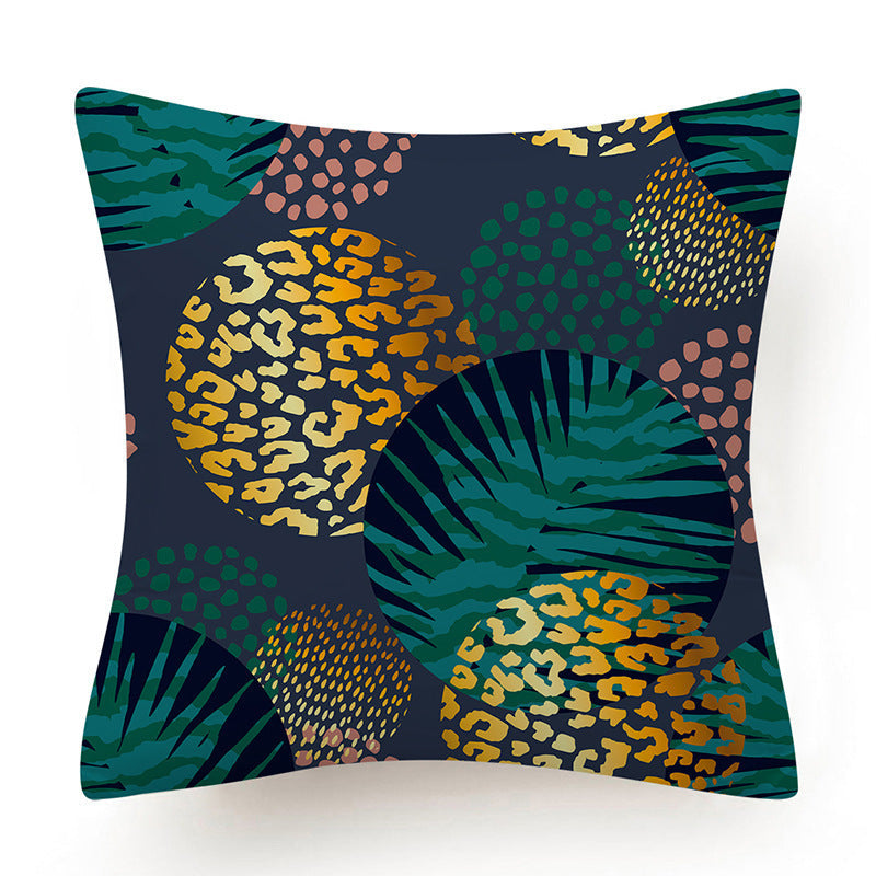 HKM-135763 Leaves Pattern Printed Super Soft Short Velvet Cushion Cover - 45 x 45 cm