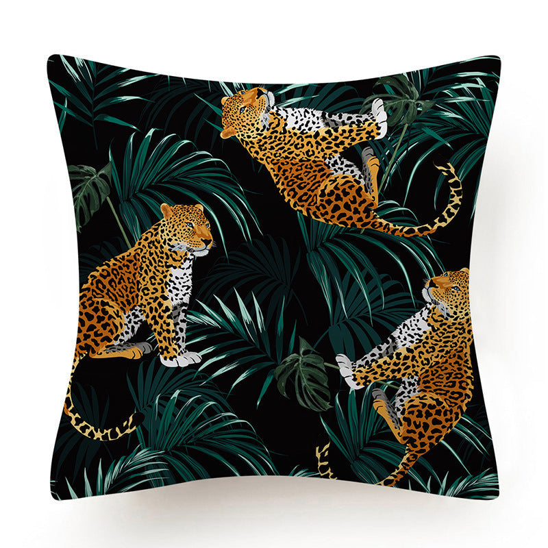 HKM-135763 Leaves Pattern Printed Super Soft Short Velvet Cushion Cover - 45 x 45 cm