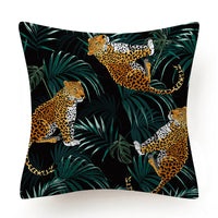 HKM-135763 Leaves Pattern Printed Super Soft Short Velvet Cushion Cover - 45 x 45 cm