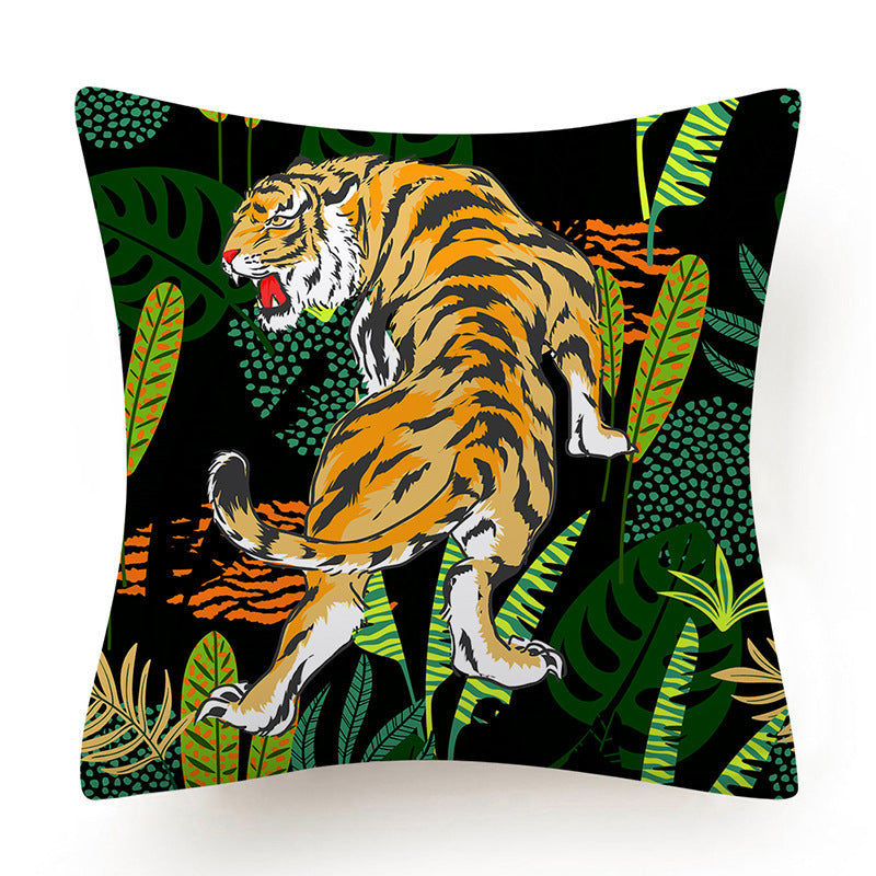 HKM-135763 Leaves Pattern Printed Super Soft Short Velvet Cushion Cover - 45 x 45 cm