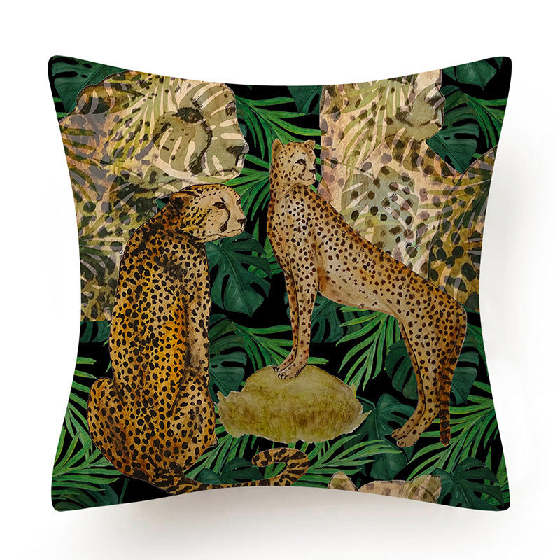 HKM-135763 Leaves Pattern Printed Super Soft Short Velvet Cushion Cover - 45 x 45 cm