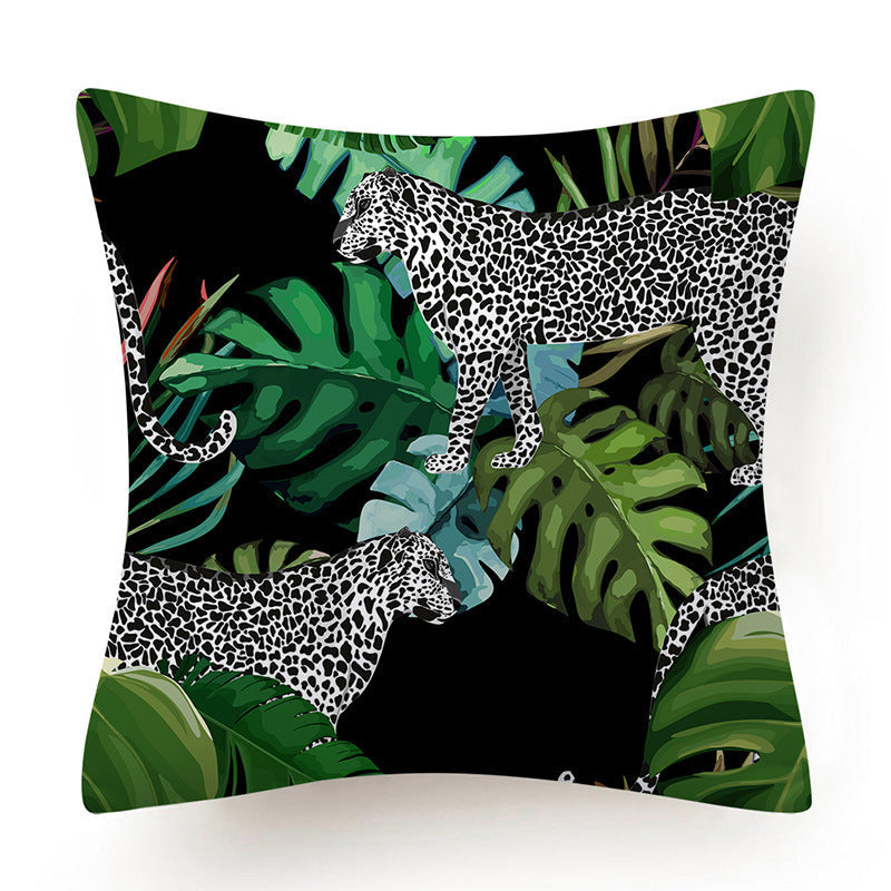 HKM-135763 Leaves Pattern Printed Super Soft Short Velvet Cushion Cover - 45 x 45 cm