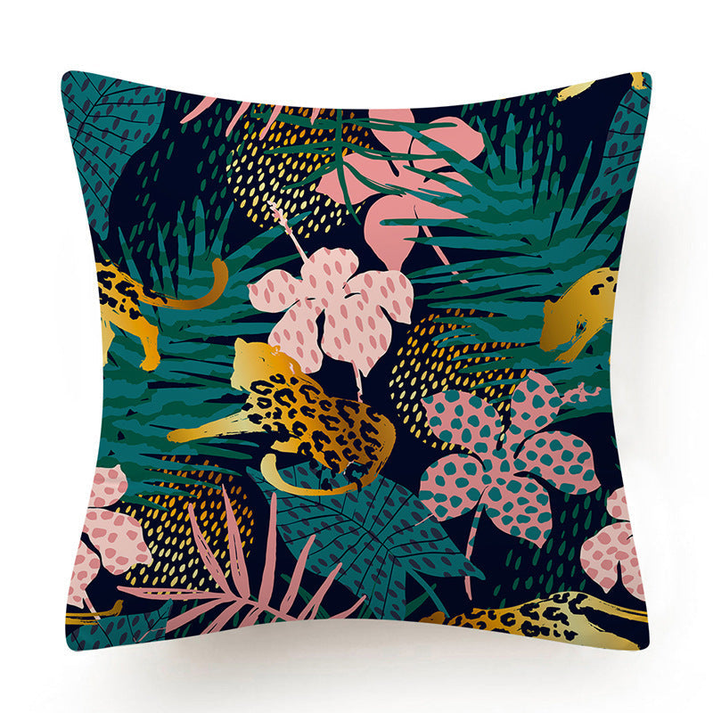 HKM-135763 Leaves Pattern Printed Super Soft Short Velvet Cushion Cover - 45 x 45 cm