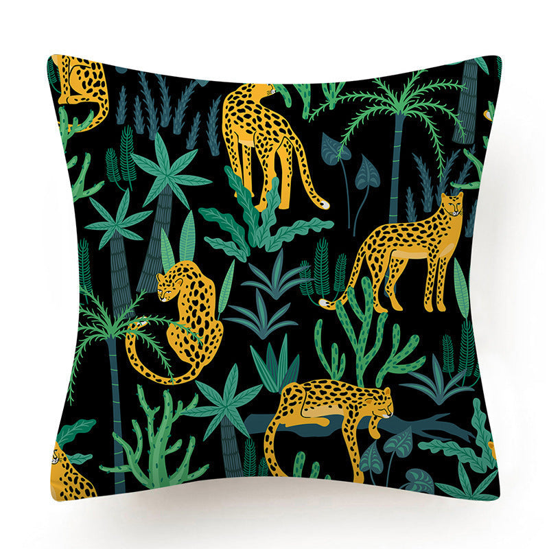 HKM-135763 Leaves Pattern Printed Super Soft Short Velvet Cushion Cover - 45 x 45 cm