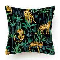 HKM-135763 Leaves Pattern Printed Super Soft Short Velvet Cushion Cover - 45 x 45 cm