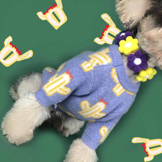 HKM-135891 Cactus Pattern Acrylic Sweater in Purple and Yellow for Pet Fashion
