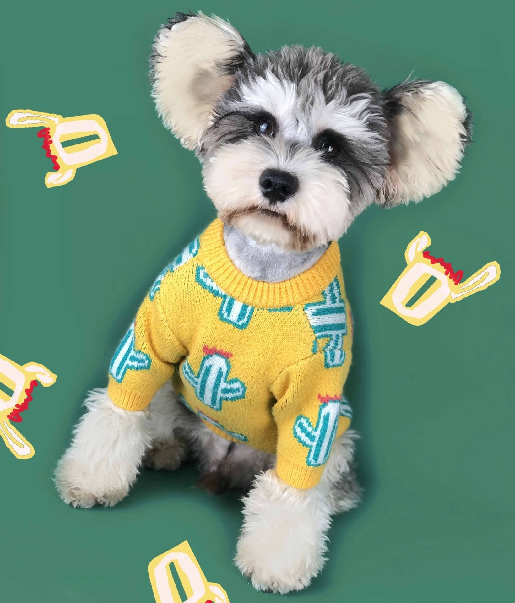 HKM-135891 Cactus Pattern Acrylic Sweater in Purple and Yellow for Pet Fashion