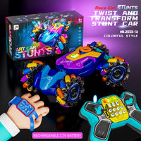 HKM-135891 Gesture Sensing Dual Remote Control Stunt Car with Light and Music, Transforming 4WD Drift Vehicle for Indoor Outdoor Play