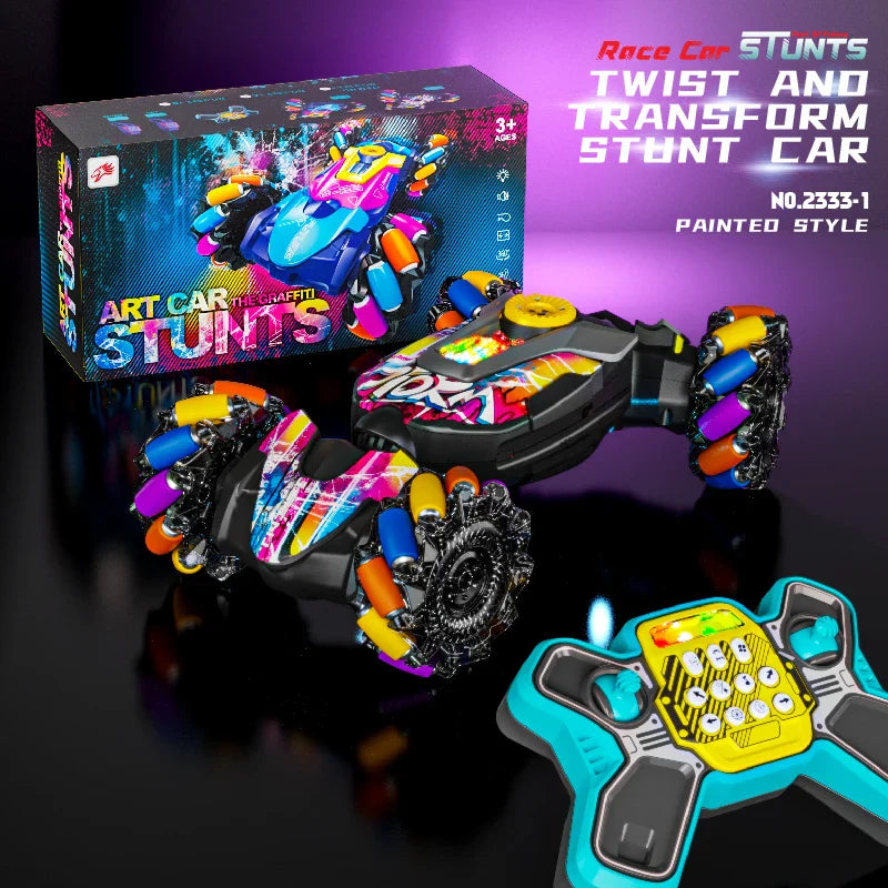 HKM-135891 Gesture Sensing Dual Remote Control Stunt Car with Light and Music, Transforming 4WD Drift Vehicle for Indoor Outdoor Play