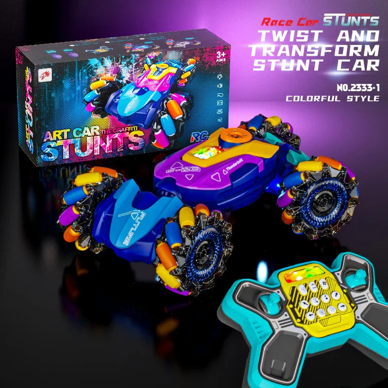 HKM-135891 Gesture Sensing Dual Remote Control Stunt Car with Light and Music, Transforming 4WD Drift Vehicle for Indoor Outdoor Play
