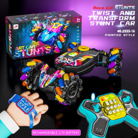 HKM-135891 Gesture Sensing Dual Remote Control Stunt Car with Light and Music, Transforming 4WD Drift Vehicle for Indoor Outdoor Play