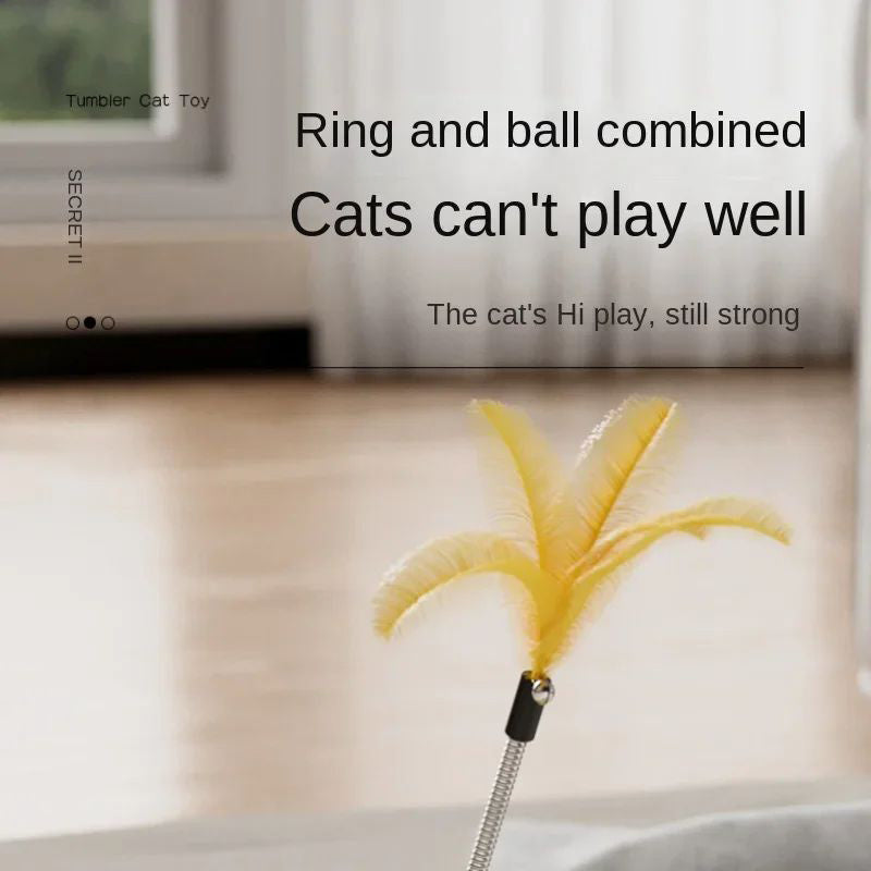 HKM-136083 Funny Cat Educational Toy Cat UFO Tumbler Turntable Self-entertainment To Boredom With Feather Amusement Board