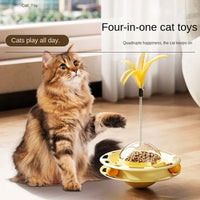 HKM-136083 Funny Cat Educational Toy Cat UFO Tumbler Turntable Self-entertainment To Boredom With Feather Amusement Board