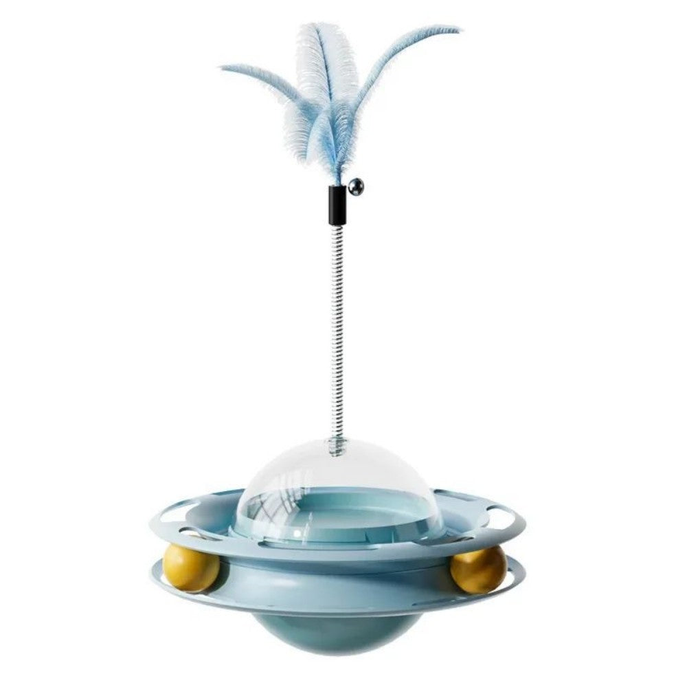 HKM-136083 Funny Cat Educational Toy Cat UFO Tumbler Turntable Self-entertainment To Boredom With Feather Amusement Board