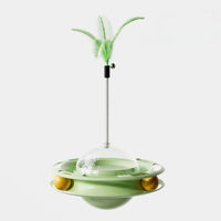 HKM-136083 Funny Cat Educational Toy Cat UFO Tumbler Turntable Self-entertainment To Boredom With Feather Amusement Board