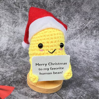 HKM-136083 Handmade Plush Christmas Gift in Yellow and Green with Base