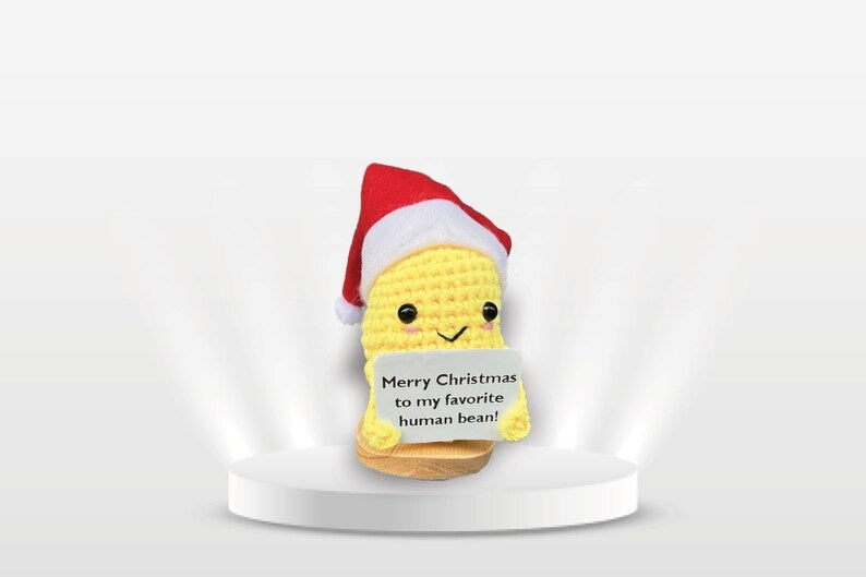 HKM-136083 Handmade Plush Christmas Gift in Yellow and Green with Base