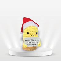 HKM-136083 Handmade Plush Christmas Gift in Yellow and Green with Base