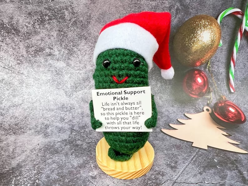 HKM-136083 Handmade Plush Christmas Gift in Yellow and Green with Base