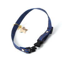 HKM-136339 Denim Pet Collar with Five-Pointed Star Pendant, Adjustable Size 17-30cm