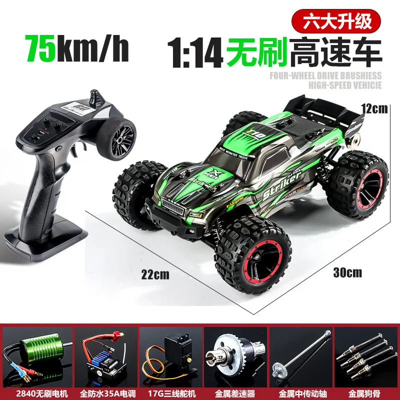 HKM-136467 Brushless Waterproof Remote Control Off-Road Car 75 Km/h for Kids and Adults, 1:14 Scale Electric Vehicle with USB Charge