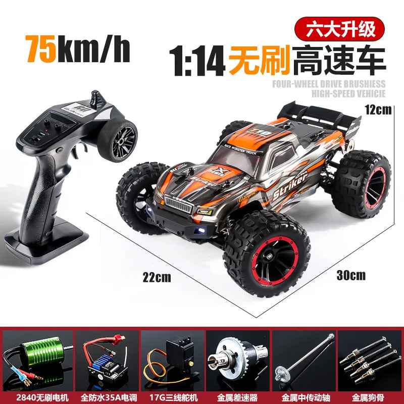 HKM-136467 Brushless Waterproof Remote Control Off-Road Car 75 Km/h for Kids and Adults, 1:14 Scale Electric Vehicle with USB Charge