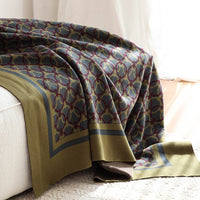 HKM-136467 Retro Geometric Chenille Knit Blanket in Olive and Light Gray for All-Season Decor